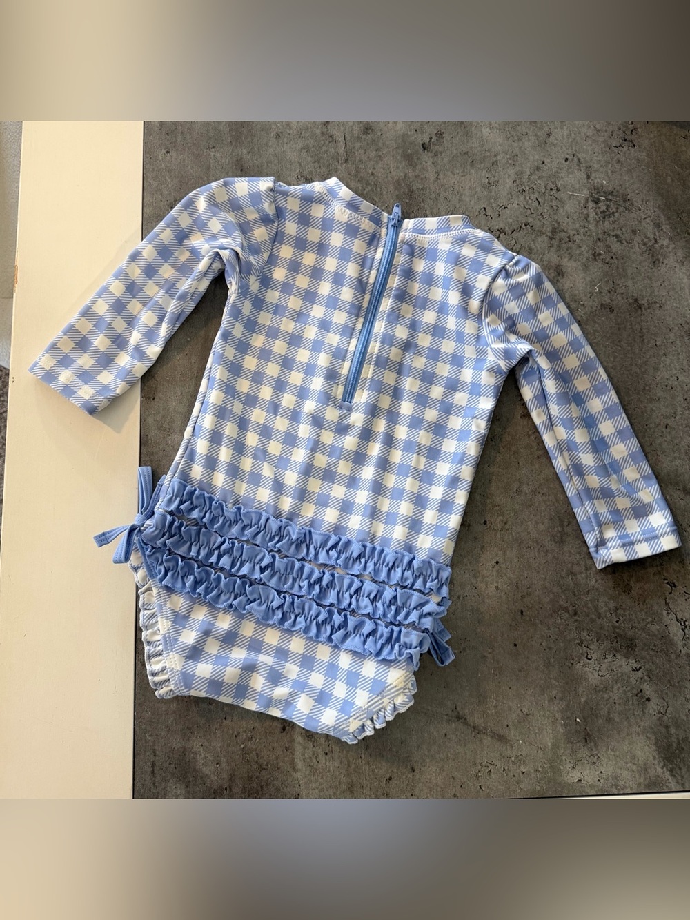 Ruffle Butts Blue and White Gingham Long-Sleeve One-Piece - Picture 2 of 2